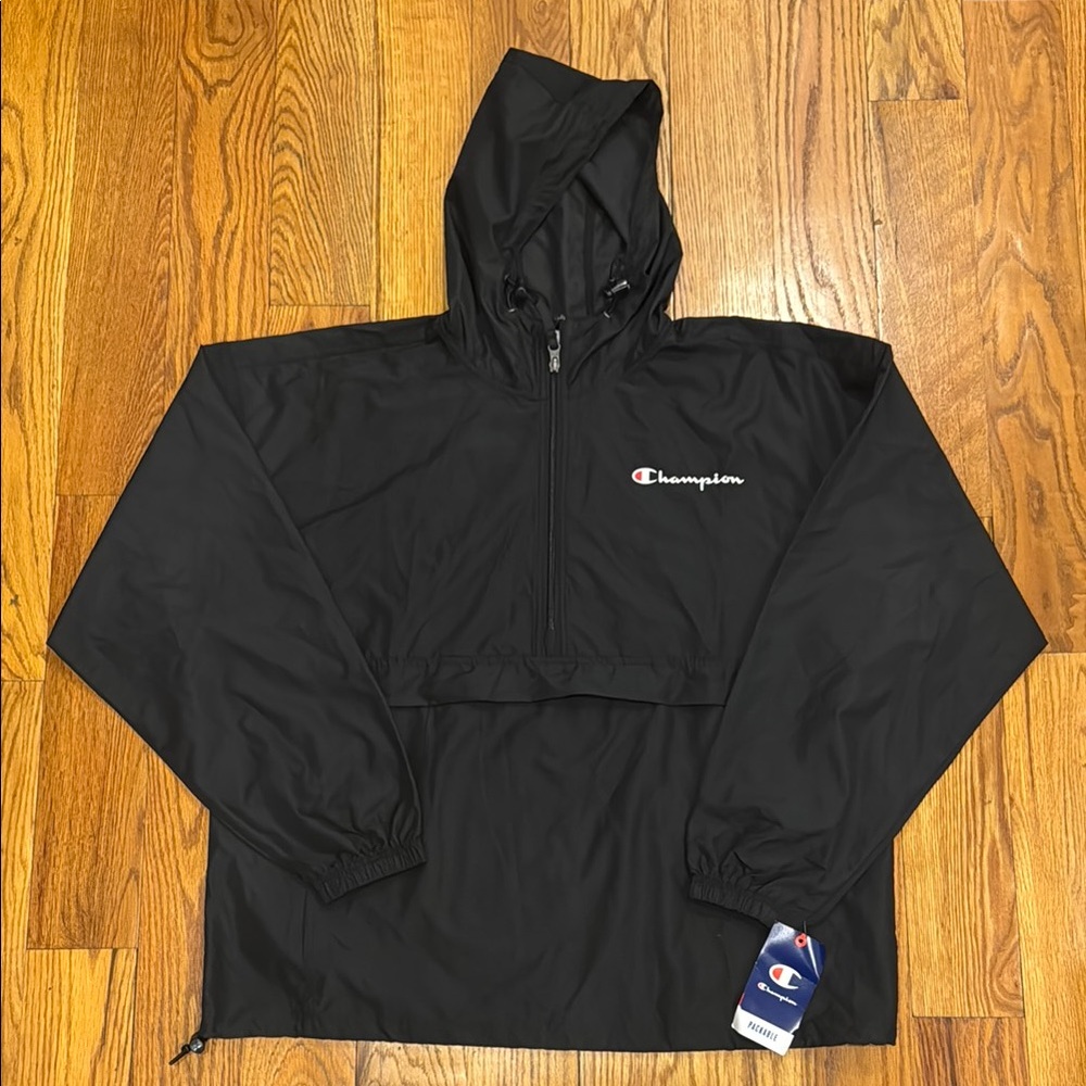 Champion Black Pullover Windbreaker W/ Hoodie